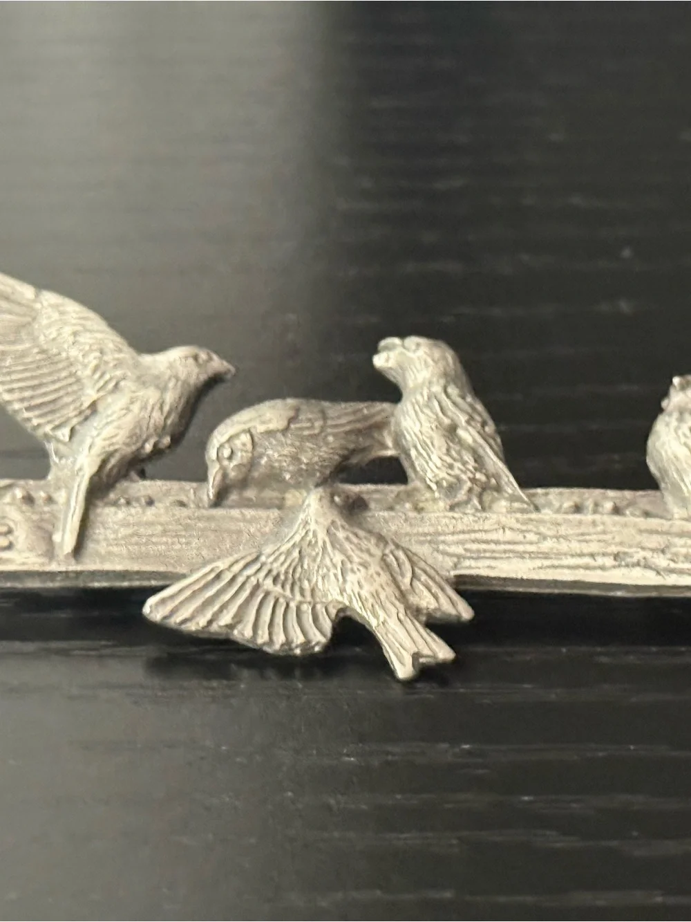 Vintage 1999 Pewter Brooch Titled “Birds at the Feeder” by Marjolein Bastin